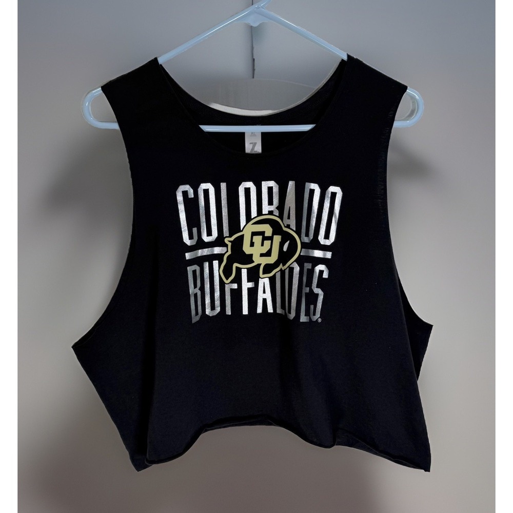 Colorado Buffaloes Tank Top Womens Sz XL Black Crop Low Arm CU Buffs